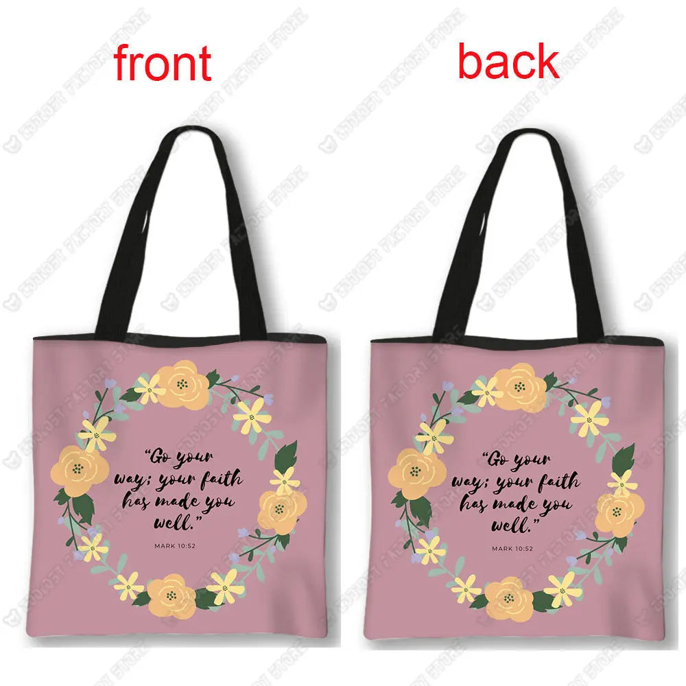 Christian Bible Verse Print Handbag God He Will Sustain You Lady Shopping Fashion Shoulder Bag Girl Travel Tote Bag Gift