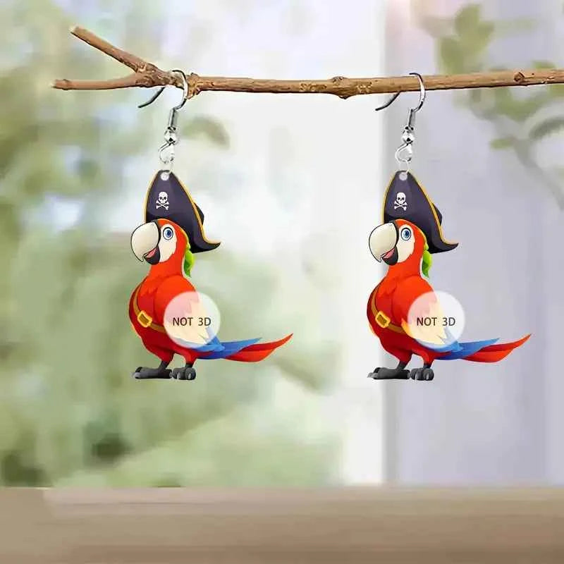 Spring new colorful pirate parrot 2D acrylic earrings hot sale design moving animal girl earrings