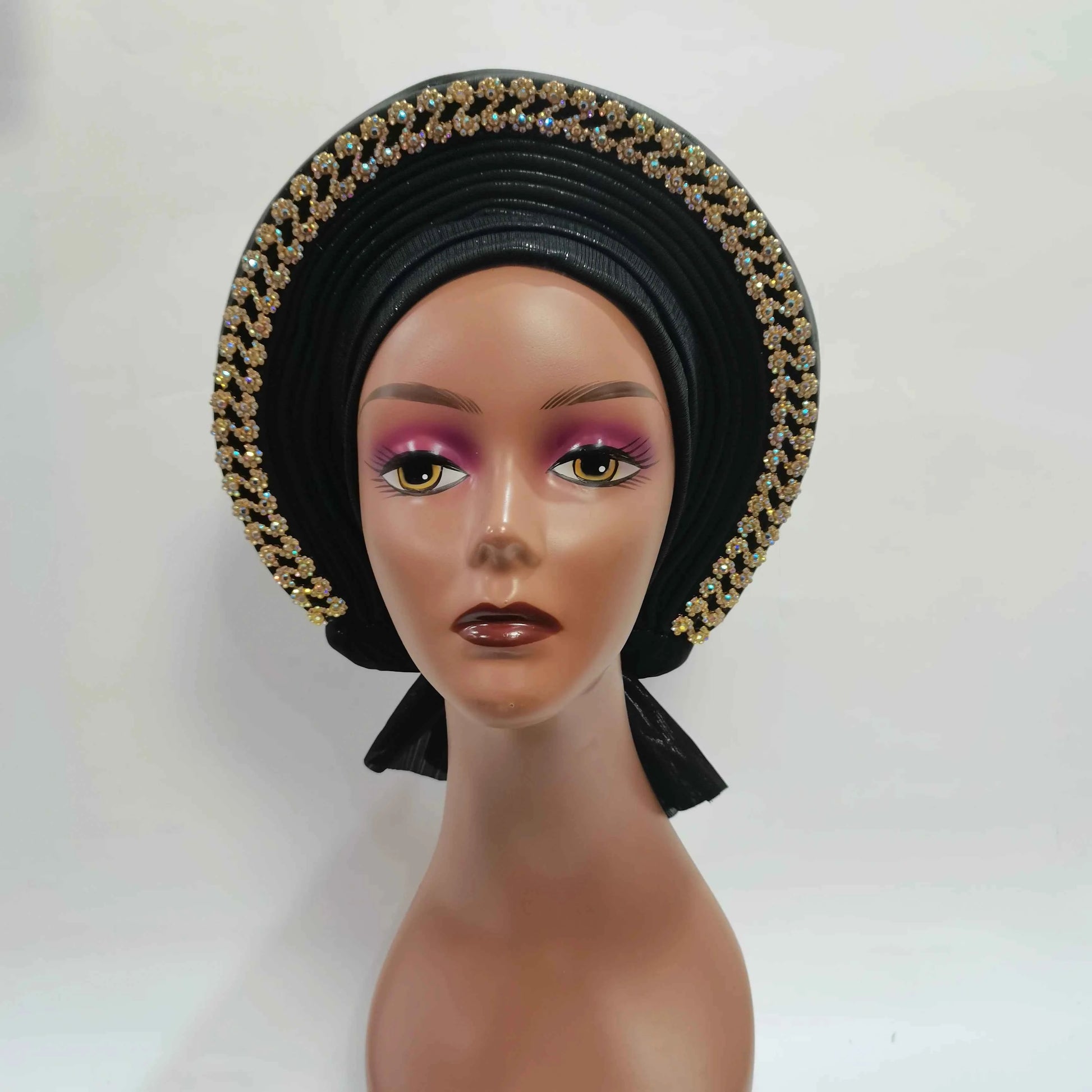 Nice African Turban Cap Plain Colors On Top Ready to Wear Nigeria Head Wrap Women Cap Nigerian Auto Hat Already Made 1 Pcs/pack