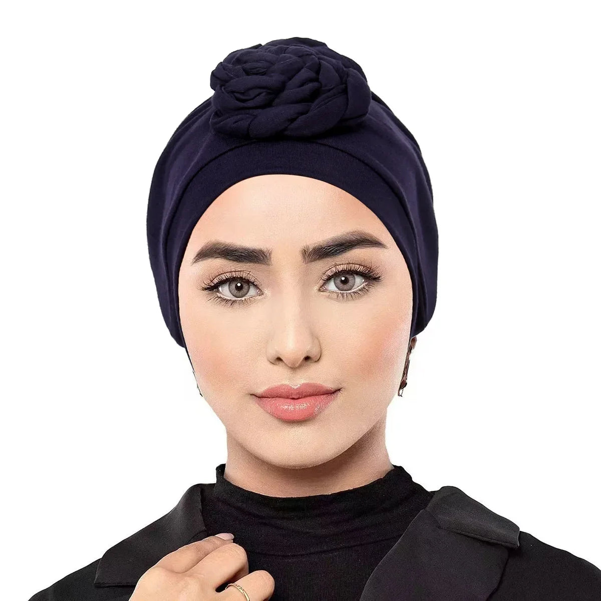 Trendy Crinkle Women's Hijab Solid Color Muslim Ladies Turban Bonnet Flower Decor Ramadan Head Wrap Head Scarf Indian Hat Mujer - NamafadStore