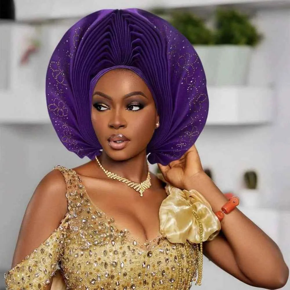 Already Made Turban Cap for Women Nigerian Wedding Headpiece African Auto Gele Headtie Headgear Bonnet Head Wrap Hijab