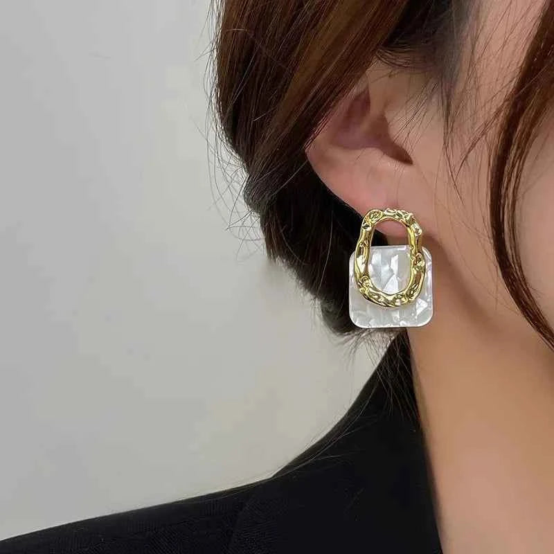 Korea Acrylic Resin Geometric Square Hanging Stud Earrings New Fashion Hollow Metal Trendy Earrings 2022 Jewelry Gift