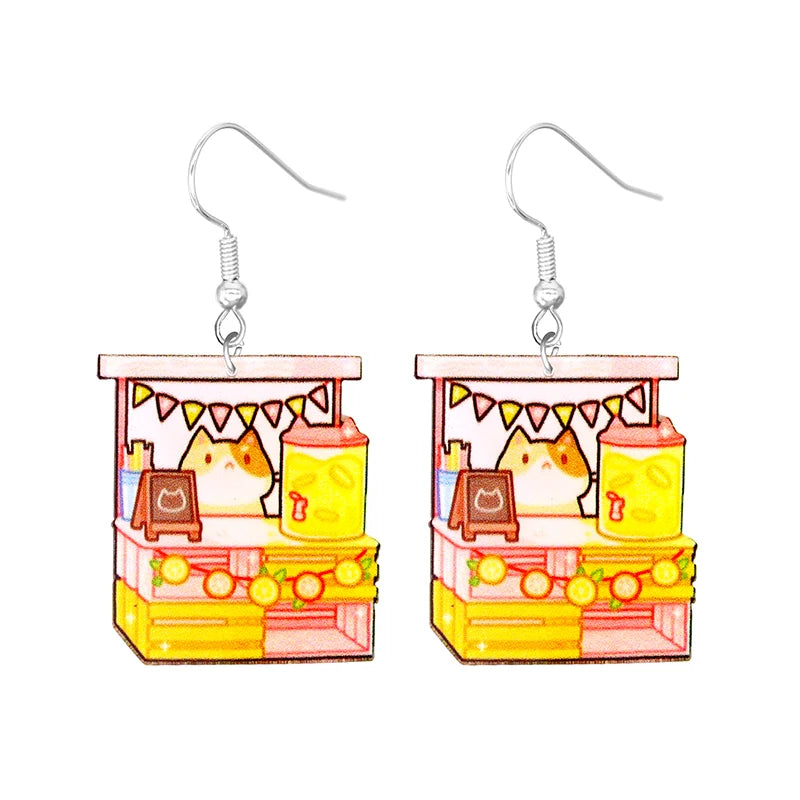 Cute Cat Design Dangle Earrings Acrylic Jewelry Adorable Gift For Women Girls Daily Casual Frog Bee Pig Hamster