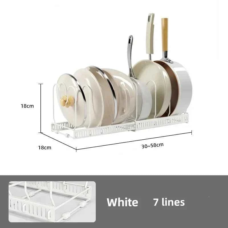 Pot Rack Bowl and Plate Storage Rack Multi-layer Retractable Adjustable Carbon Steel Pan Dish Drying Cookware Rack Kitchen Tools