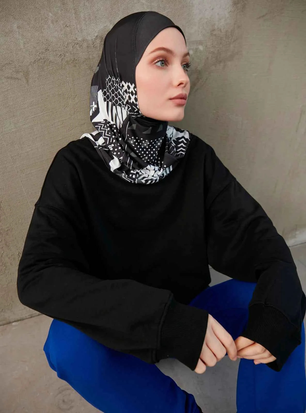 Sporty Inner Women's Hijabs Muslim Breathable Islamic Instant Turban For Ladies Geometric Printing Pattern Head Wrap Headband