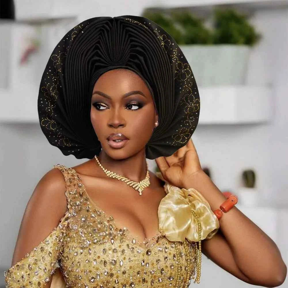 Already Made Turban Cap for Women Nigerian Wedding Headpiece African Auto Gele Headtie Headgear Bonnet Head Wrap Hijab