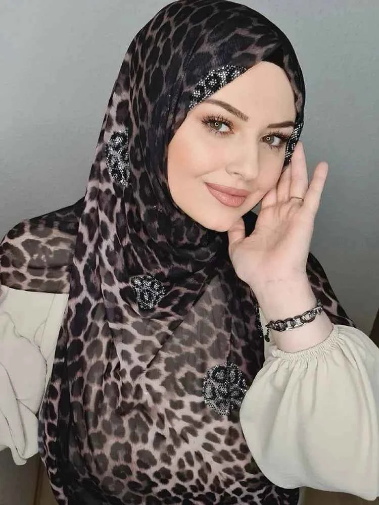 Muslim Instant Turban Rhinestone White Chiffon Hijab Abaya Hijabs For Woman Abayas Jersey Glitter Head Scarf Dress Women Turbans