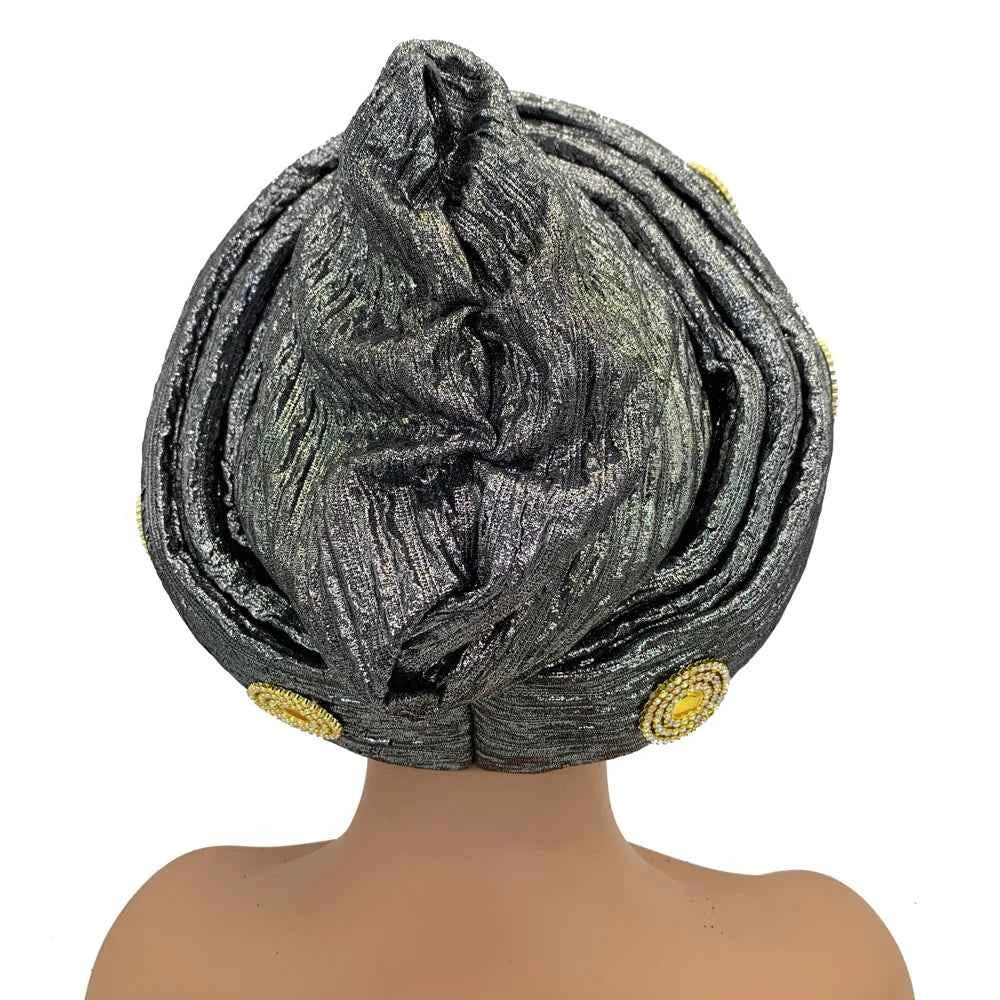 Already Made African Headtie Glitter Diamonds Women's Turban Cap Female Head Wraps Nigeria Wedding Auto Geles Party Headwear Hat