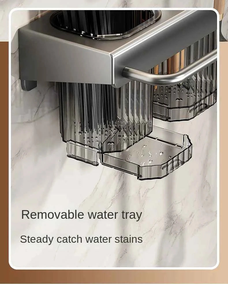 Wall-mounted knife rack for kitchen, multifunctional, no drilling required, knife and utensil holder, chopstick tube, integrated