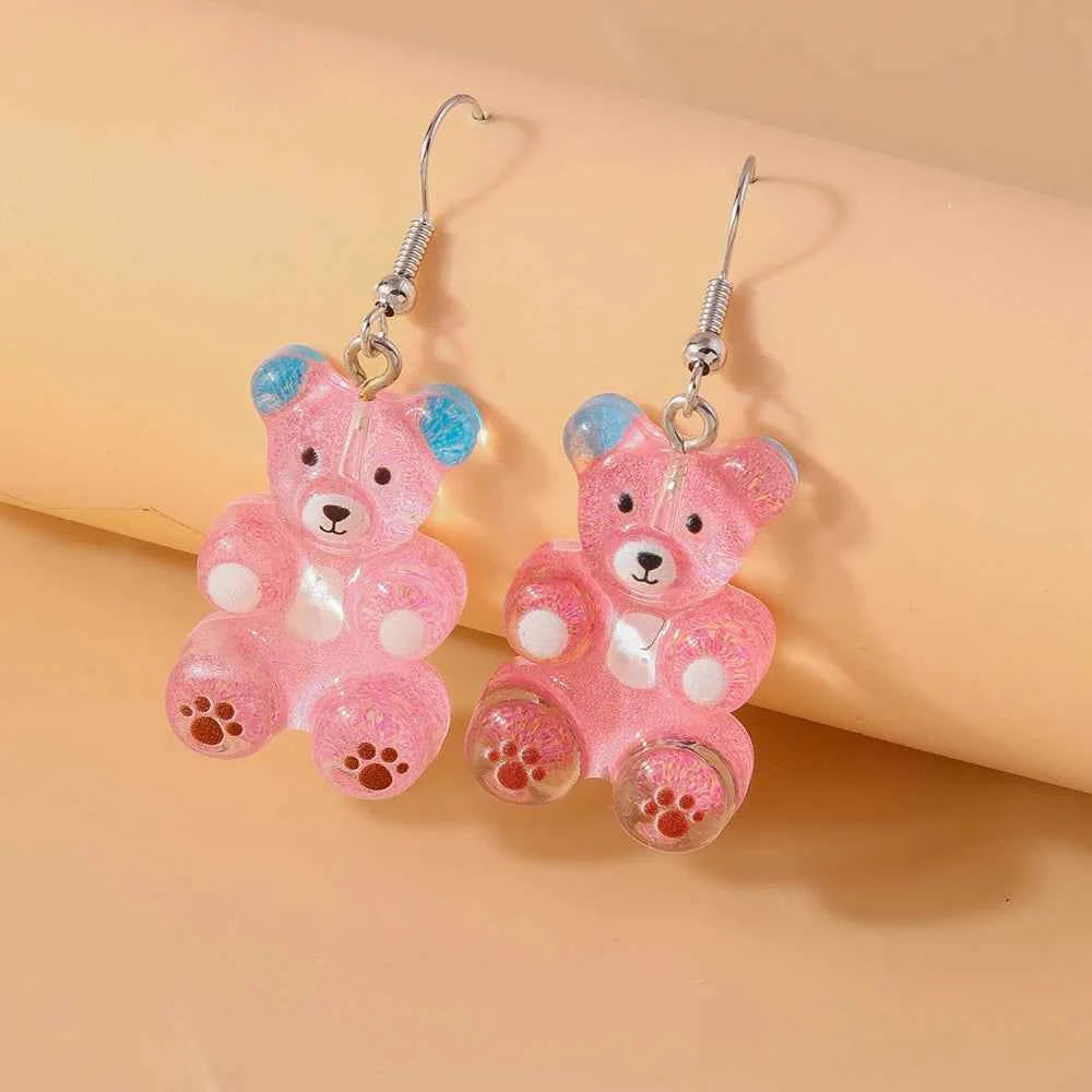 Cute Colorful Gummy Bear Drop Earrings for Women Girls Cartoon 3D Bear Earrings Party Holiday Jewelry Gifts