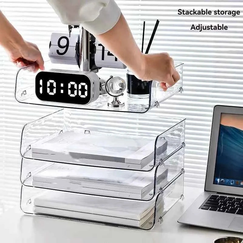Transparent document storage rack, desktop storage rack, office book table storage box, organizer box