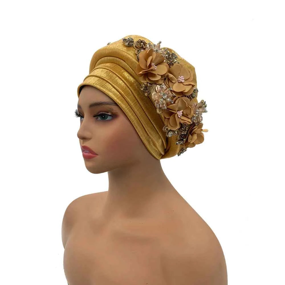 Exquisite Bouquet African Women's Turban Cap Ready to Wear Nigeria Auto Gele Headtie Female Fashion Head Wraps Turbante Mujer