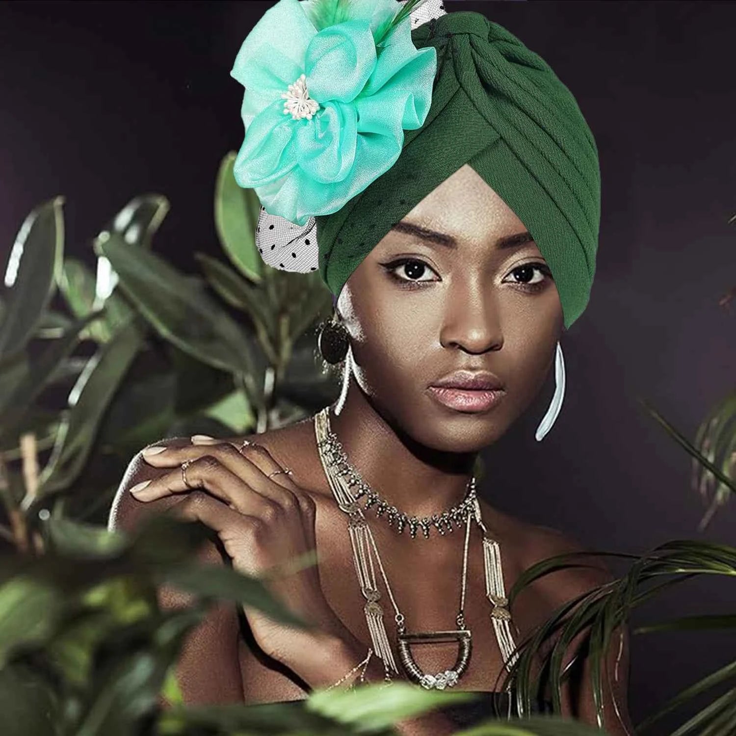 Women’s Luxury Turban Hat – Big Flower Mesh Style African Zahra Cap for Weddings & Special Occasions