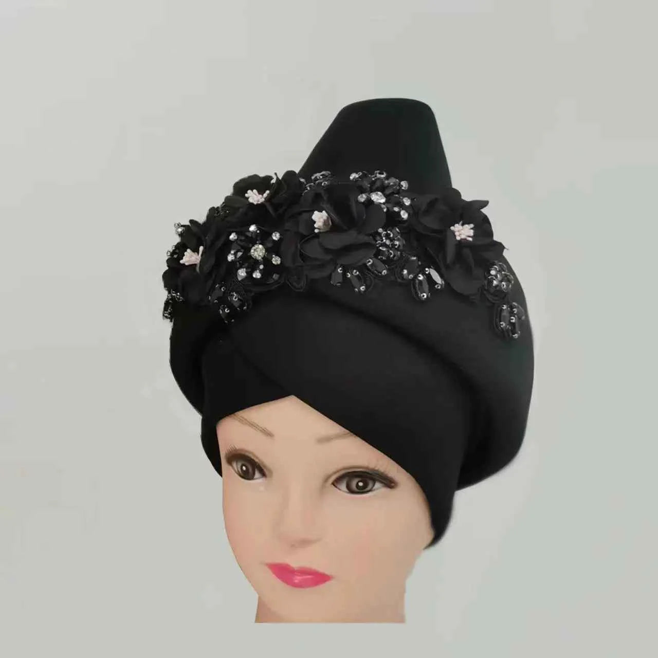 Beaded Nigeria Gele Ready African Headtie Female Head Wraps Party Headpiece Muslim Headscarf Hat Women's Turban Cap with Stones