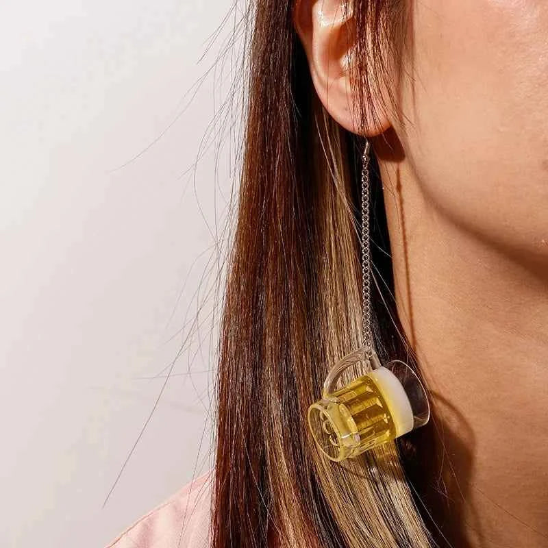 Fashion Simulation 3D Beer Cup Drop Earrings for Women Creative Drink Dangle Earrings Pub Party Jewelry Gifts