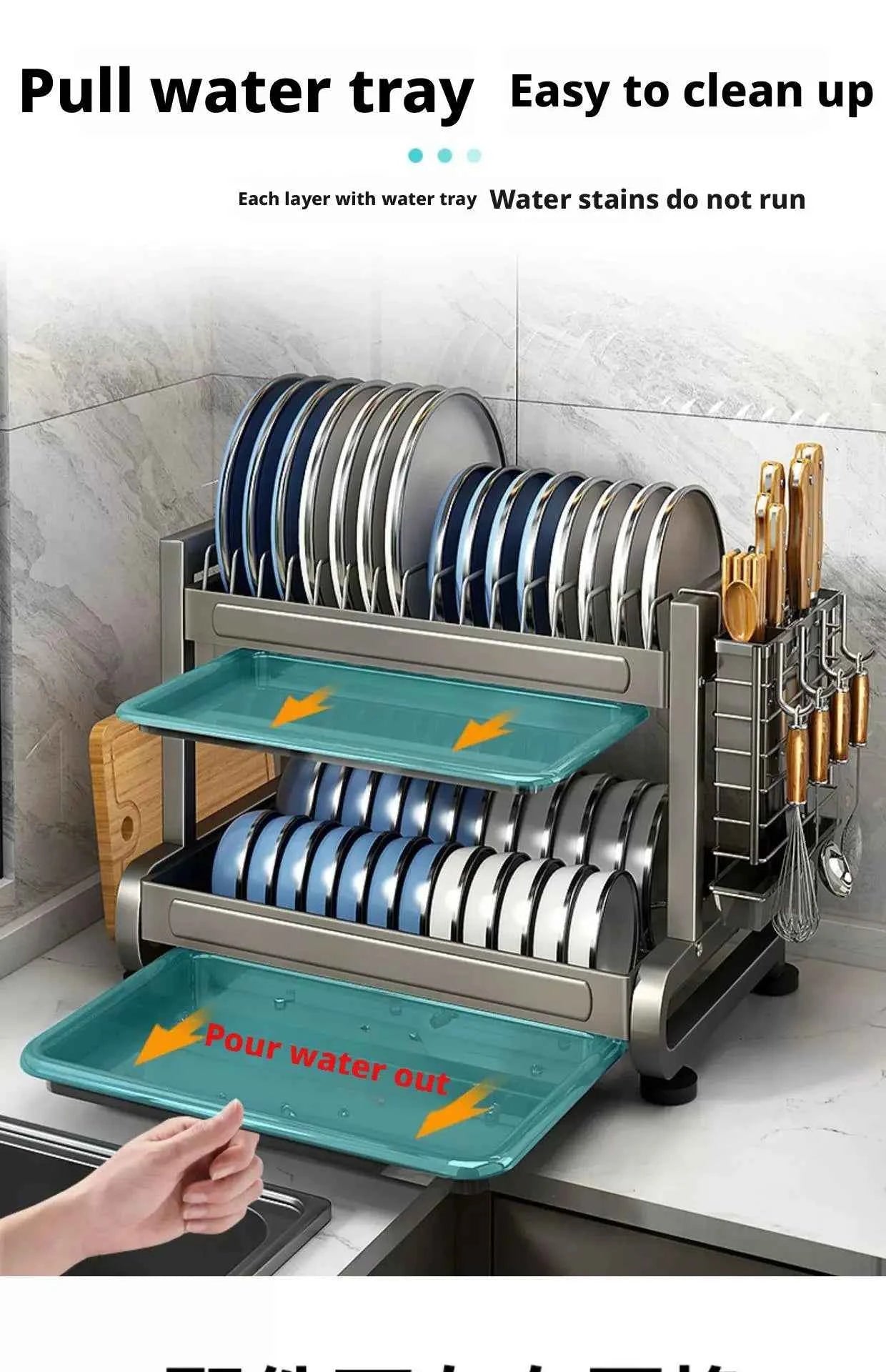 Kitchen Dish Bowl Drainer Storage Rack Countertop Dinnerware Organizer Drain Basket Household Dish Drying Rack Stand Shelf