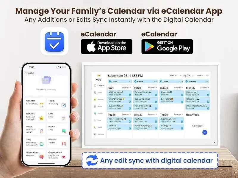 15.6 Inch Wall Planner Digital Calendar Chore Chart Smart Touchscreen Interactive Display APP Control 64GB for Family Schedules