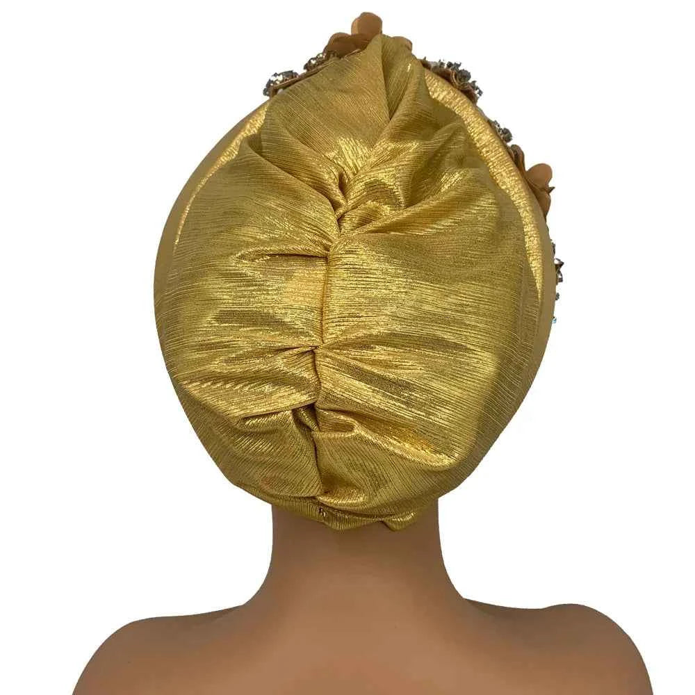 Already Made Wedding Geles Female Head Wraps with Diamond Flower 2024 New African Women's Turban Cap Nigeria Auto Gele Headtie