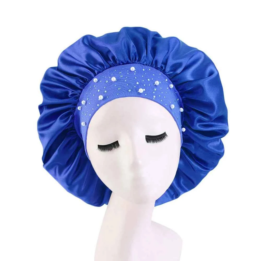 Newly Satin Sleep Cap Rhinestone Sleeping Bonnet Women Hat Night Hair Care Salon Shower Makeup Headband Muslim Hijab Head Cover