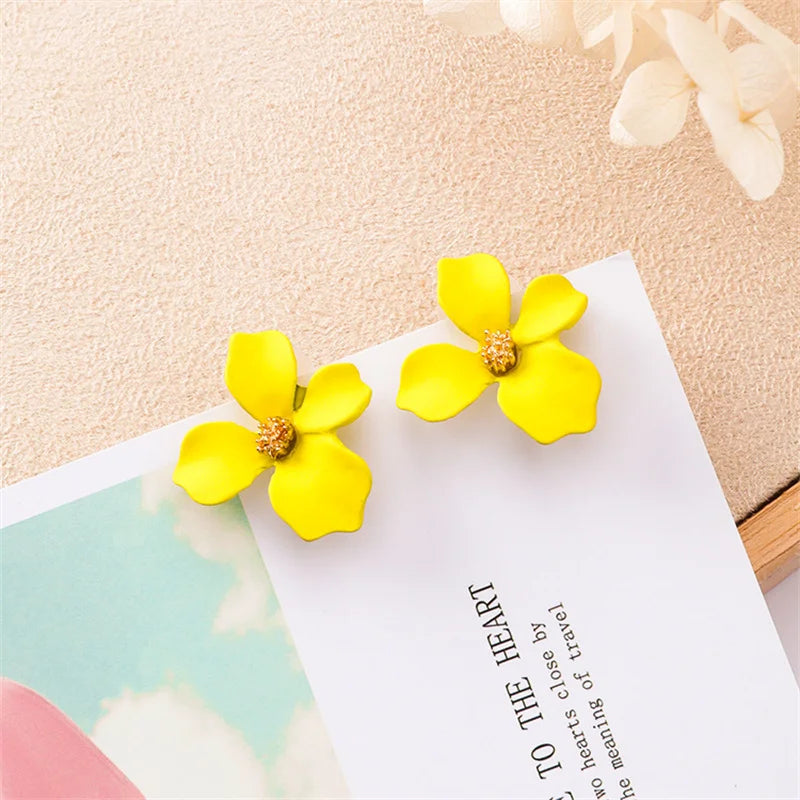Korean New Double-layers Flower Drop Earrings for Ladies Exaggerated Women Floral Earrings Fashion Jewelry aretes de mujer