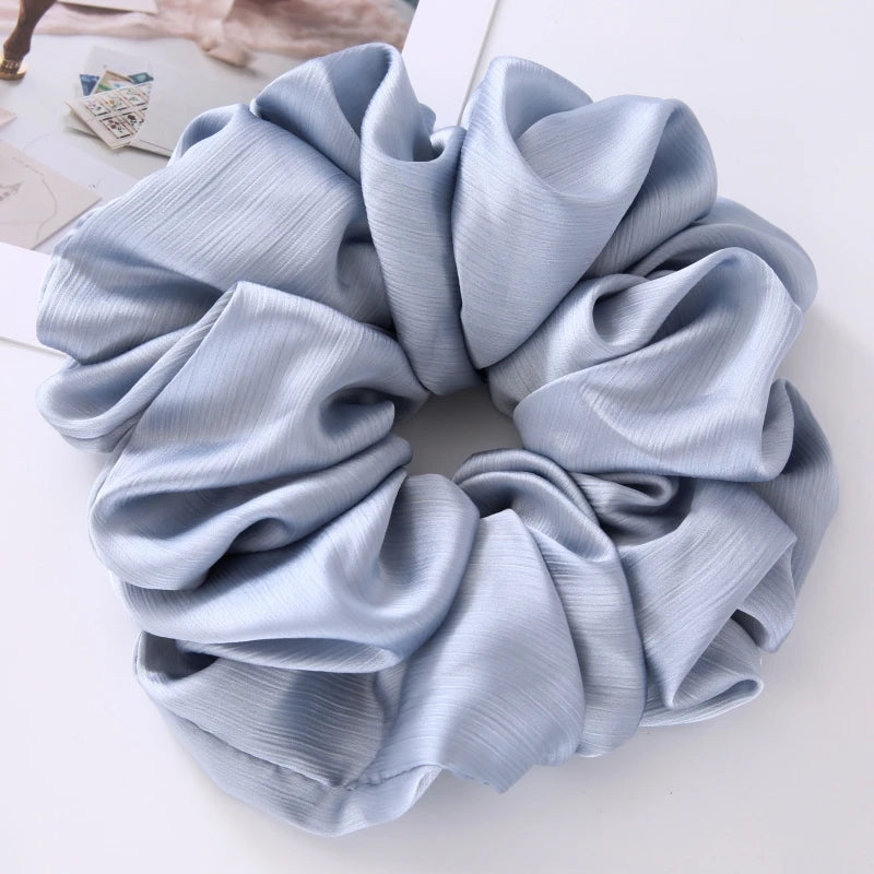17Colors Big Size Crepe Satin Scrunchies Muslim Women Custom Elastic Volumizing Oversized Neat stitching Bunch Hair Tie - NamafadStore