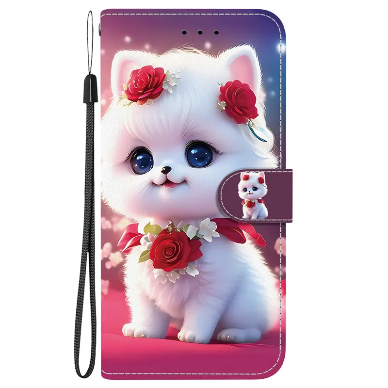 Elegant Colored Flower Wallet Phone Case For iPhone 15 14 Plus 13 Mini 15Pro Pro Max Magnetic Flip Leather Cover Cute 3D Pattern