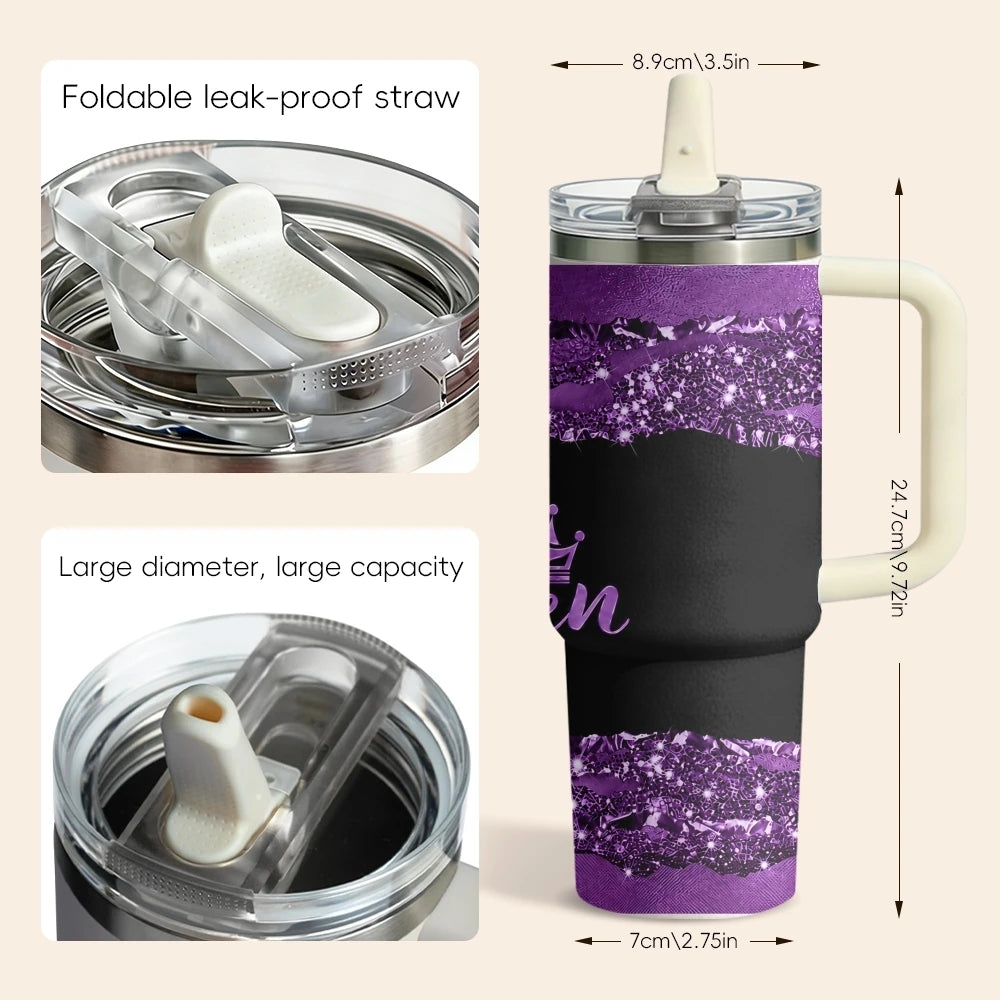 Queen 40oz Tumbler – Insulated Stainless Steel Travel Cup with Handle & Straw