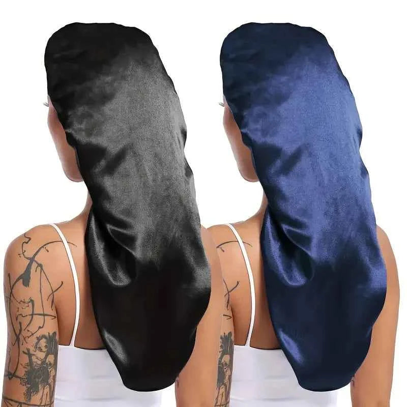 2pc Long Silky Sleep Bonnet For Straight Curly Hair, Extra Large Hair Bonnets For Dreadlock And Braids, Satin Sleeping Caps - NamafadStore