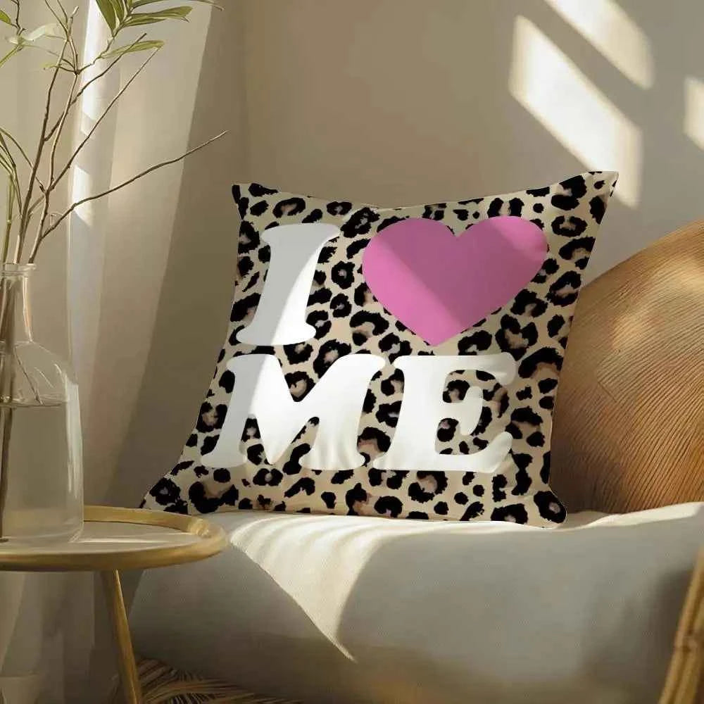 Leopard Love Cushion Cover Soft Short Plush Pillow Cover Smooth Cozy Texture Aesthetic Cushion Case Home Decor