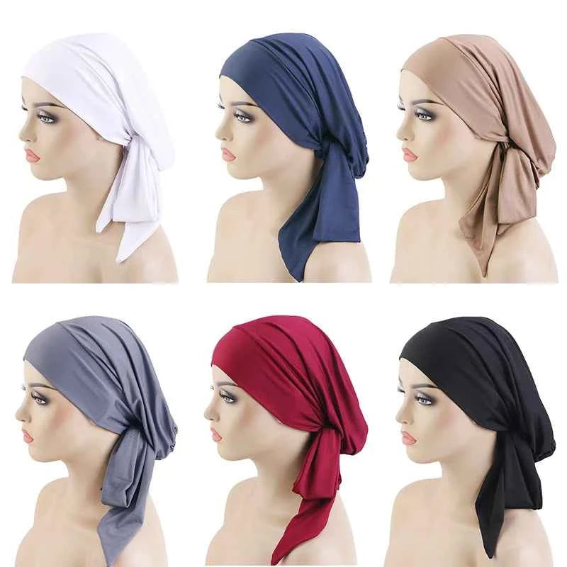 Women Muslim Turban Cap Soft Stretch Pre-Tied Hat Islamic Headscarf Turban Hat Bonnet Turbante Mujer Chemo Cap Headwear