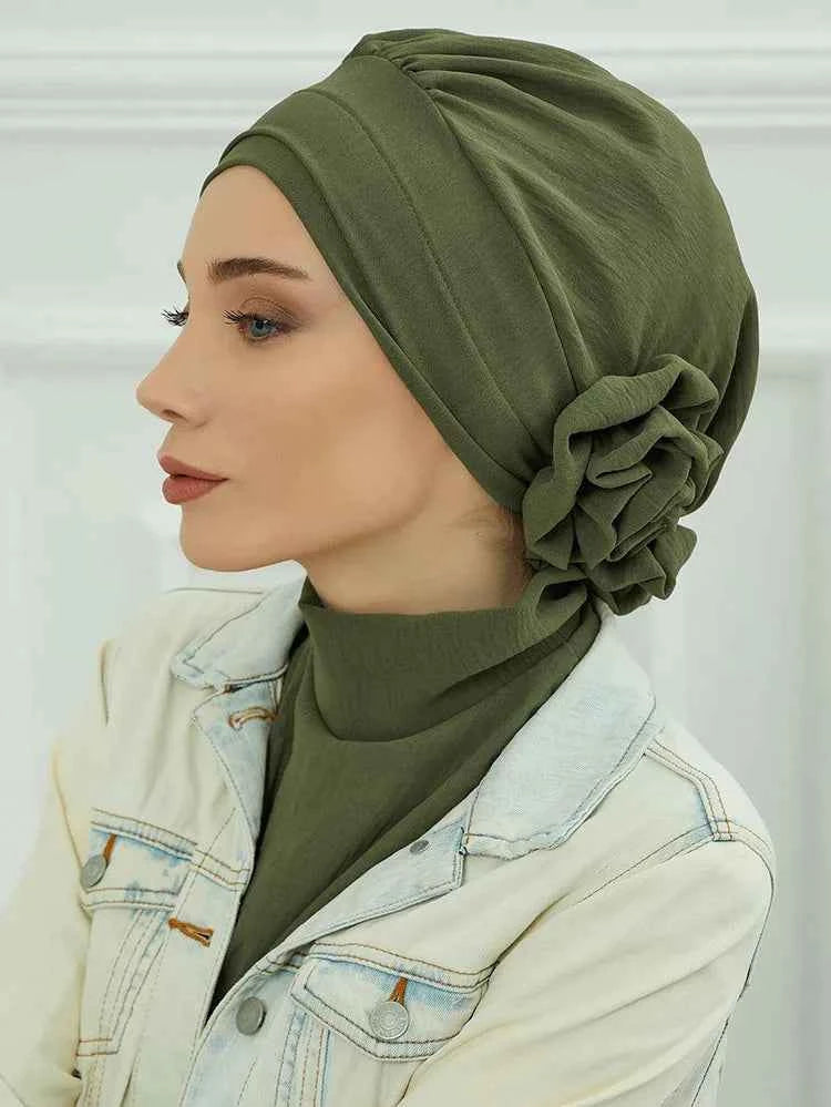 Plain Muslim Instant Turban Hat Inner Hijabs Caps Women Islamic Bandana Bonnet India Hats Female Headwrap Turbante Mujer Flower