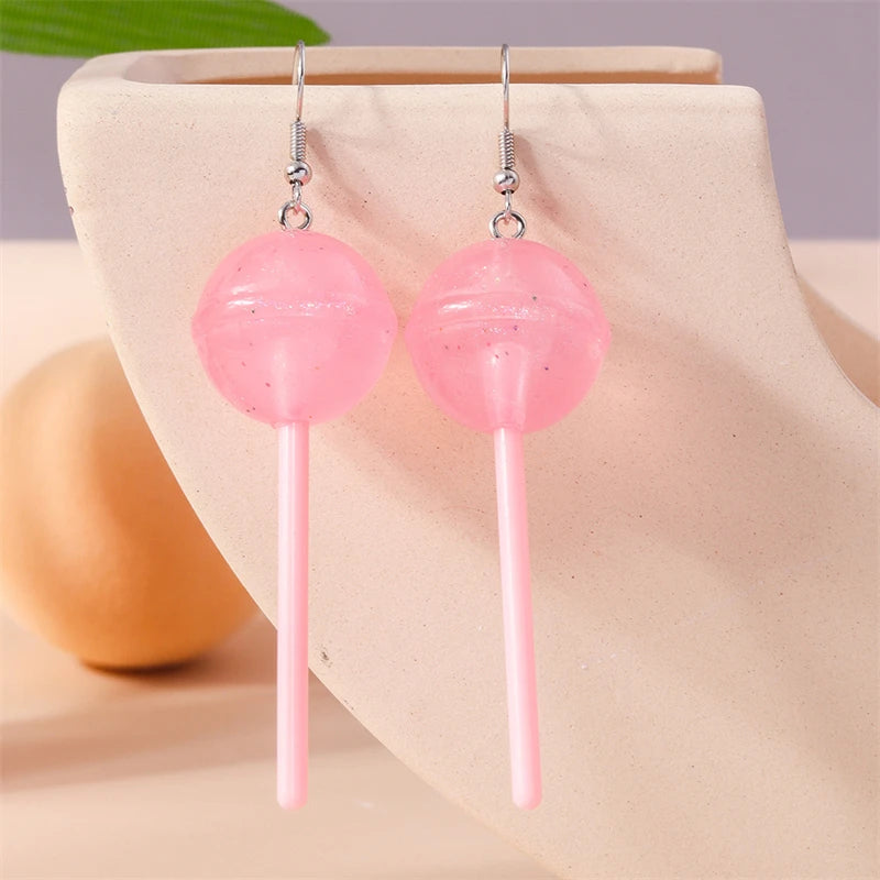 Sweet Candy Color Lollipop Drop Earrings for Women Funny Simulation Food Flower Dinosaur Dangle Hook Earrings Girls Jewelry Gift