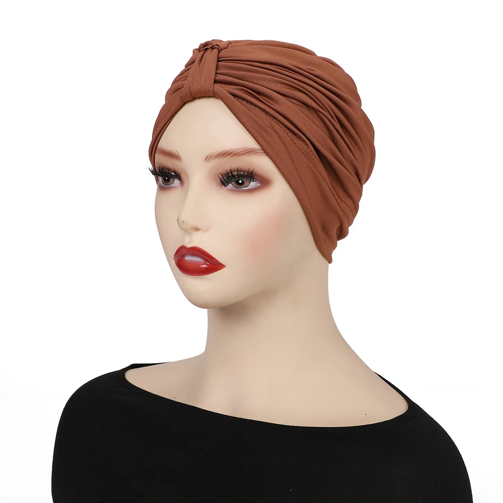 Muslim Instant Turban Pure Color Stretch Inner Hat Hijabs For Caps Ready To Wear Women Head Scarf Under Bonnet
