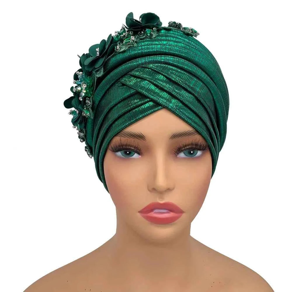 Already Made Wedding Geles Female Head Wraps with Diamond Flower 2024 New African Women's Turban Cap Nigeria Auto Gele Headtie