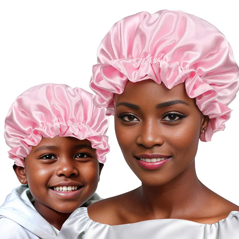 New Women's Satin Solid Sleeping Hat Night Sleep Hair Care Bonnet Nightcap Silky Shower Caps Comfortable Flower Band Unisex Cap