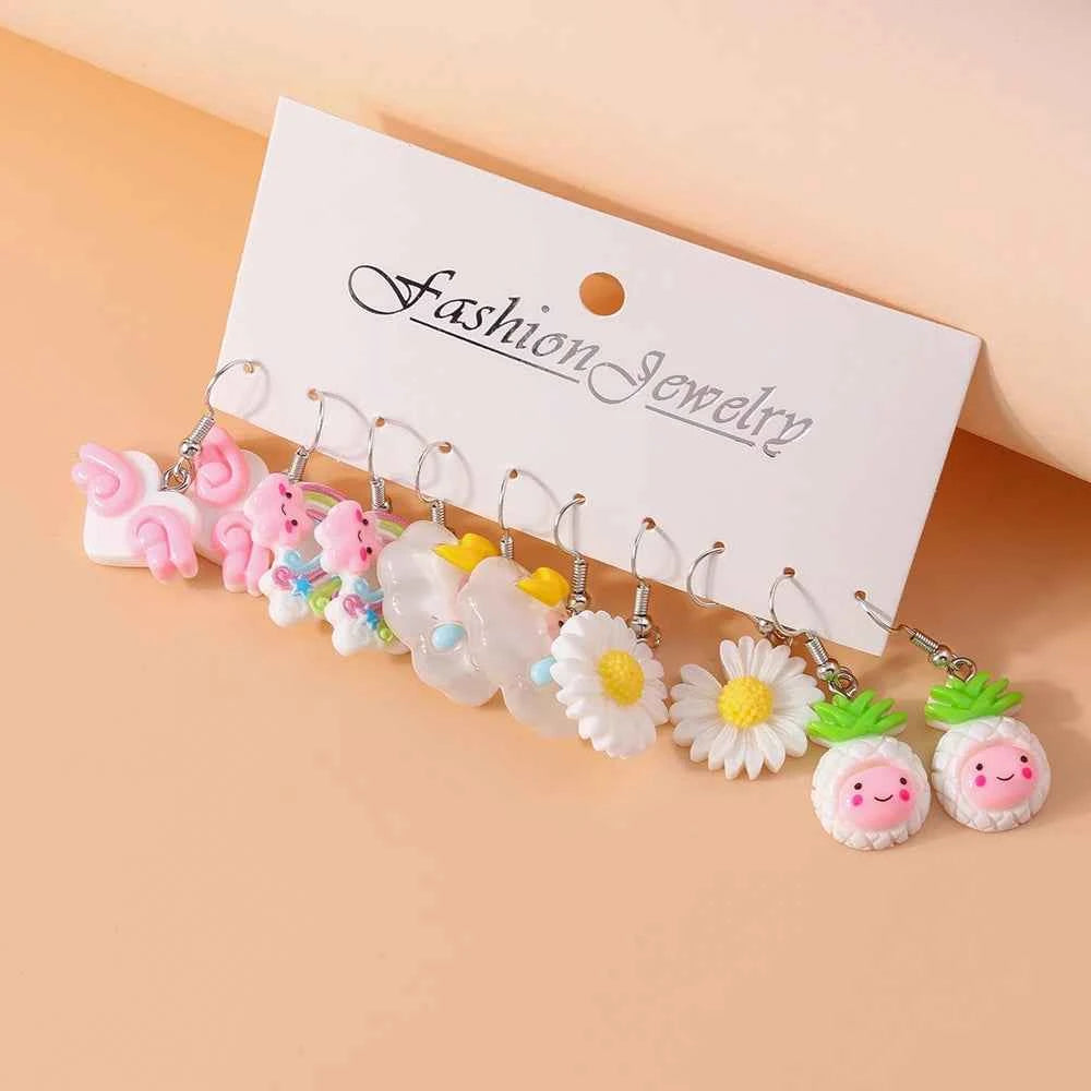 Aihua 10pcs Cute Cartoon Ice Cream Cookie Donut Chocolate Earring Set Acrylic Food Earrings for Women Kids Trendy Jewelry Gifts