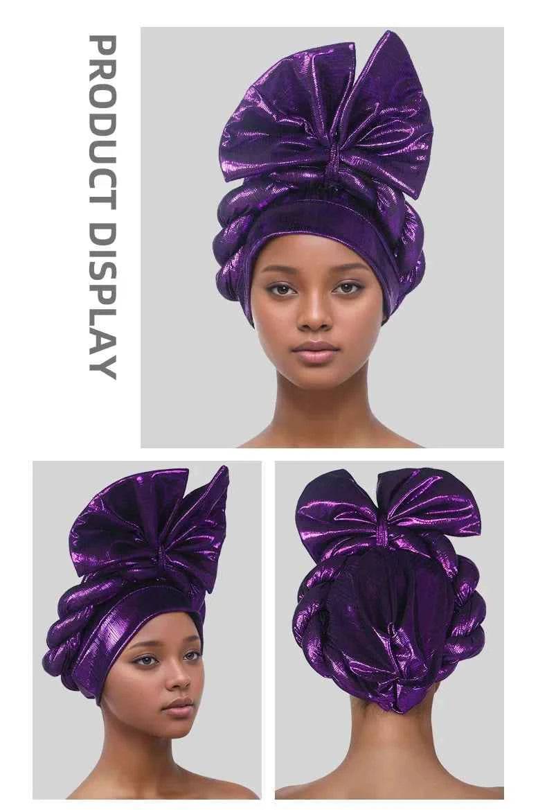 African Lady Head Wraps Nigeria Autogele Headtie Wedding Party Headgear Turbante Mujer Exaggerated Bow Turban Cap for Women