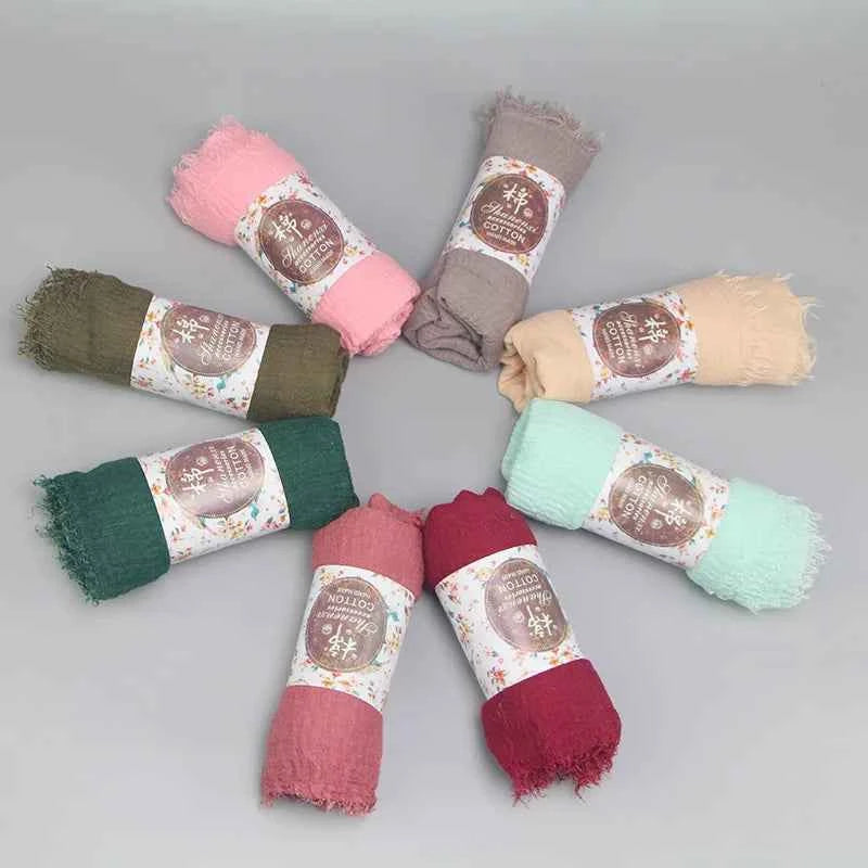 Ramadan Classics Crinkle Cotton Hijab Scarf Women Turban Muslim Shawl Plain Bandana Breathable Women's Shawls Foulard Hijab Hood