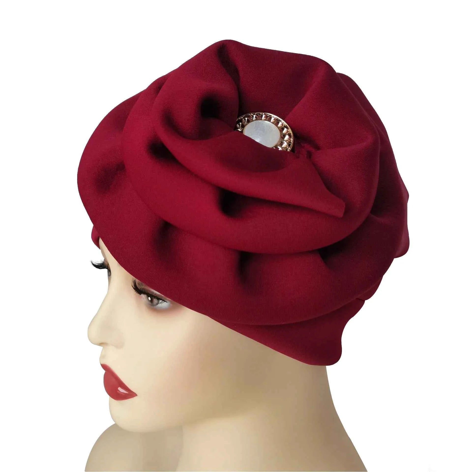 Winter Big Flower Turban For Women Muslim Hijab Caps Islamic African Headties Pleated Hijab Head Wraps Turban Bandana Head Cover