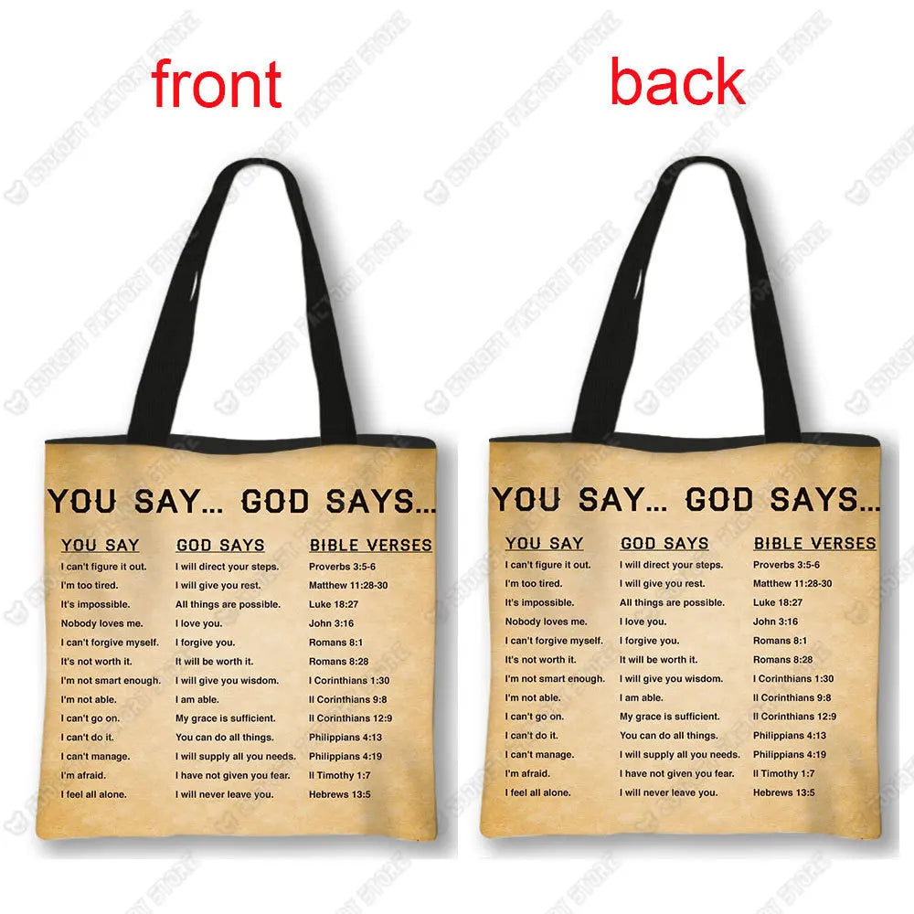 Christian Bible Verse Print Handbag God He Will Sustain You Lady Shopping Fashion Shoulder Bag Girl Travel Tote Bag Gift