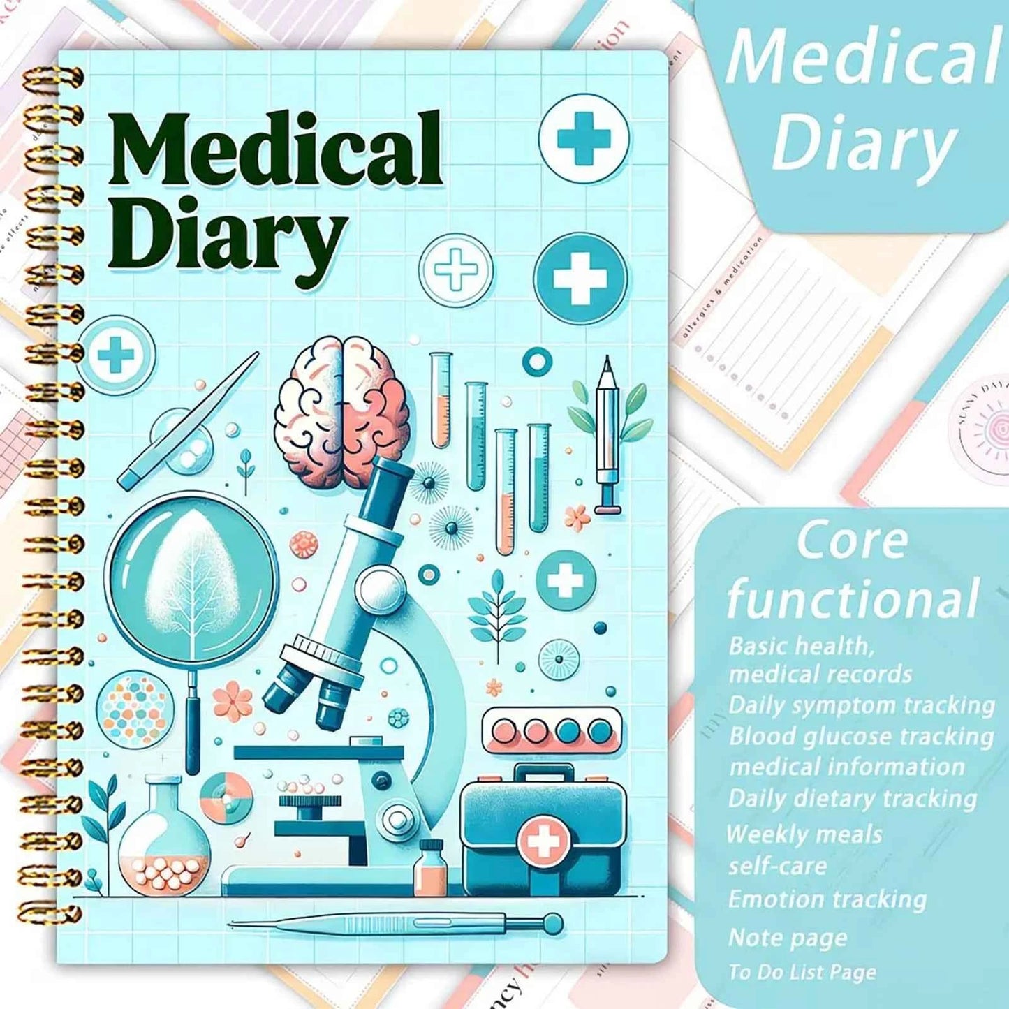 Health Diary Books With Structured Sections For Medication Tracking Symptoms Logging And Daily Health Management