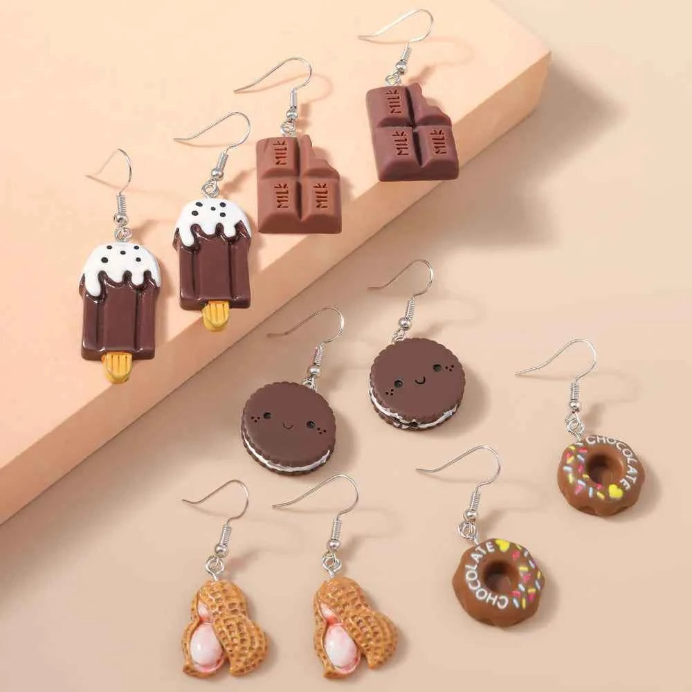 Aihua 10pcs Cute Cartoon Ice Cream Cookie Donut Chocolate Earring Set Acrylic Food Earrings for Women Kids Trendy Jewelry Gifts