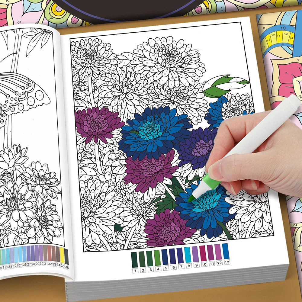 Color by Number Book for Adults – Mandala, Flowers, Nature & Animal Designs