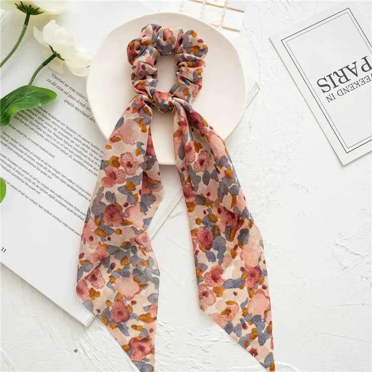 Fashion Leopard Print Bow Satin Long Ribbon Ponytail Scarf Hair Tie Scrunchies Women Girls Elastic Hair Bands Hair Accessories