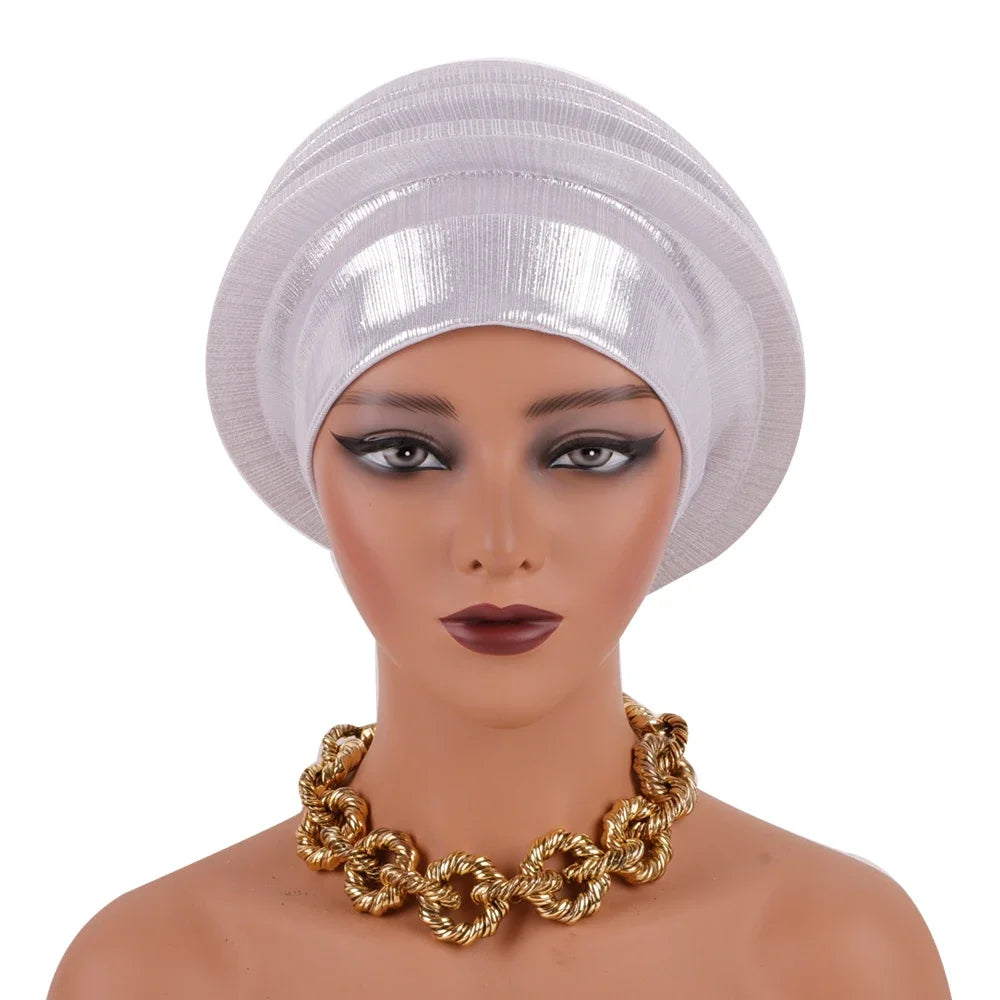2024 Elegant Spiral Beret for Women Afrcian Lady Head Wraps Female Berets Turban Nigeria Headpiece Wedding Party Gele - NamafadStore