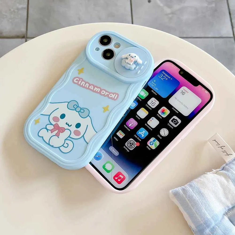 Cute Rabbit Dog Cartoon Sliding Camera Wave Phone Case for iPhone 7 8 15 Plus 14 Pro Max 13 Pro 12 11 X XS Max XR 16 Capa