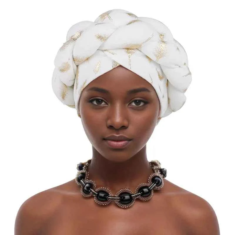 Bronzing African Headtie Braid Turban Caps for Women Nigeria Wedding Geles Party Headgear Headpiece Auto Gele Female Head Wraps