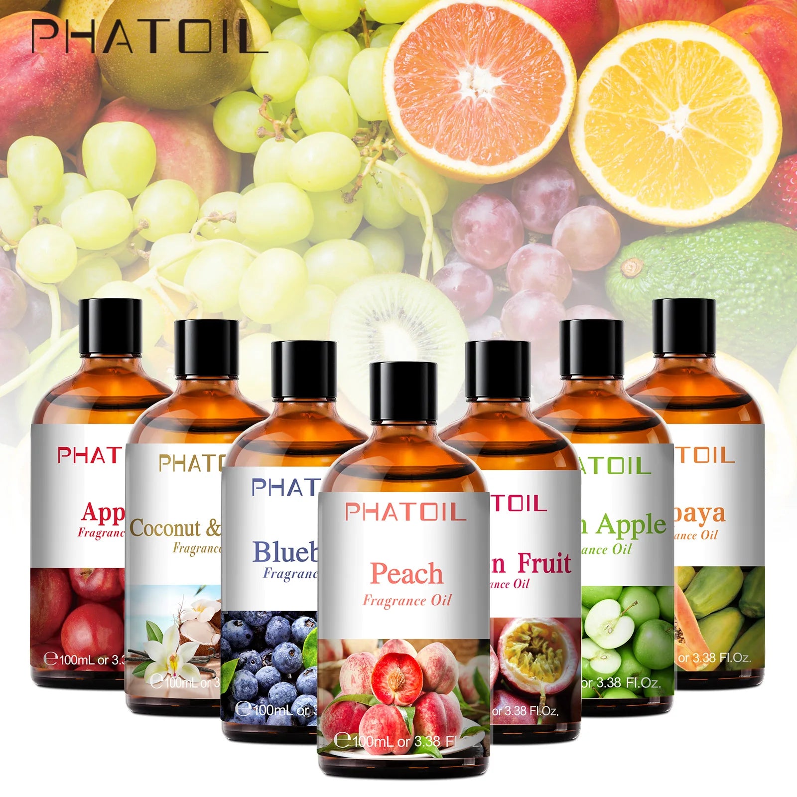 PHATOIL 100ml Sweet Fruity Fragrance Oil for Diffuser Candles Making -Coconut & Vanilla Strawberry Lemon Peach Pear Aroma Oil - NamafadStore