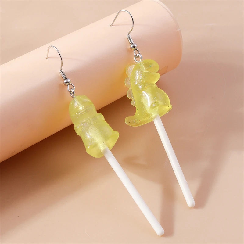 Sweet Candy Color Lollipop Drop Earrings for Women Funny Simulation Food Flower Dinosaur Dangle Hook Earrings Girls Jewelry Gift