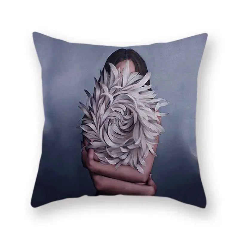 Woman Flower Head Decoration Double-sided Printed pillow cover Short plush Suitable living rooms bedrooms throw cushion cover